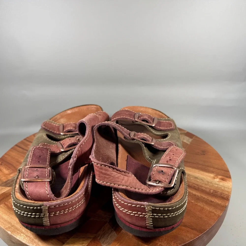 Bjorndal Mens 10 Leather Triple Buckle Slide Sandals Burgundy Made in Europe